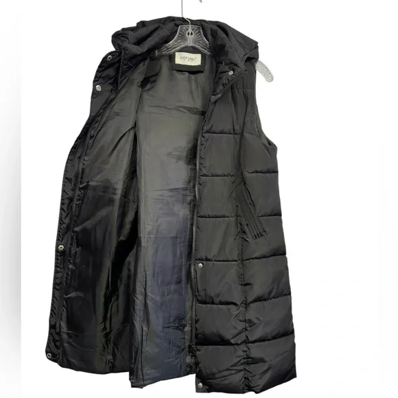 Kafuna Women's Longline Black Puffer Gilet Vest Hooded Quilted Sleeveless Medium - Picture 3 of 10